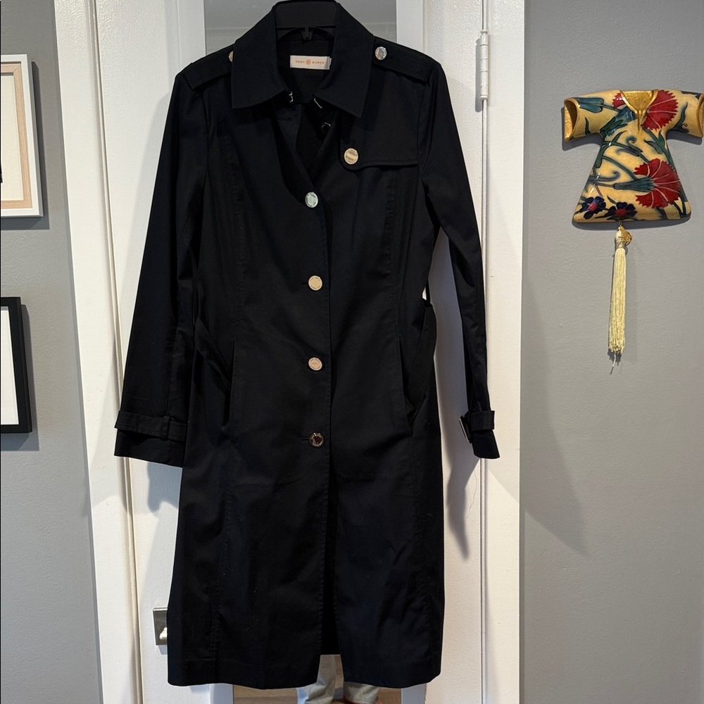 Tory Burch Black Trench Coat with Gold Buttons